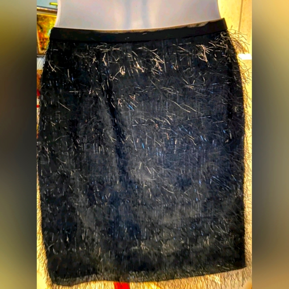 Cynthia Rowley Black Metallic Faux Fur Mini Skirt